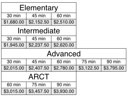 Price list for the Royal Convervatory of Music in Toronto
