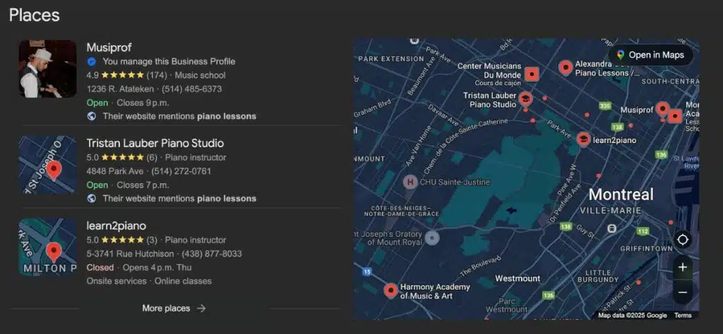 Map pack of Google search with local intent