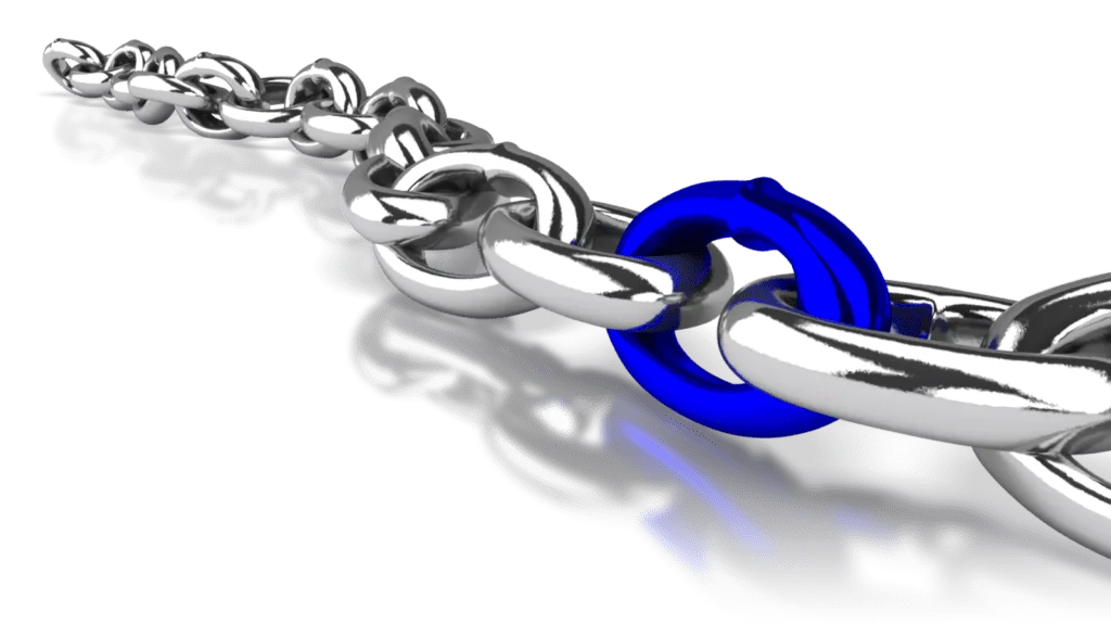 Image that shows a blocked link in a chain.This depicts how someone who is suffering from drummer tendonitis has a kink in their body